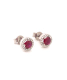 Ruby Diamond Halo Stud Earrings