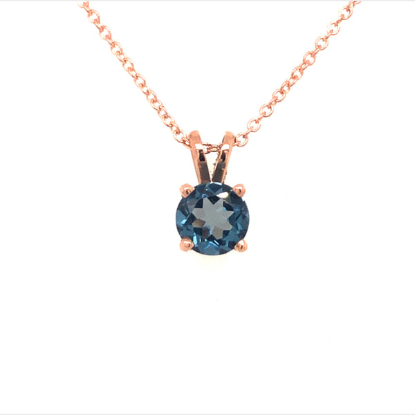 Solitaire Pendant 14K Rose Gold, London Blue Topaz