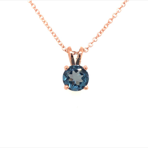 Solitaire Pendant 14K Rose Gold, London Blue Topaz