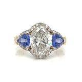 Stunning 4 ct. Oval Lab Diamond and Tanzanite 3 stone Ring