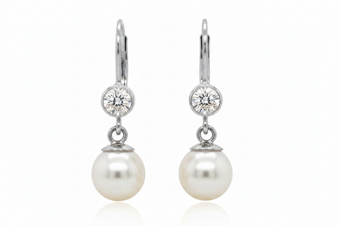 Pearl and Diamond Dangle Earrings
