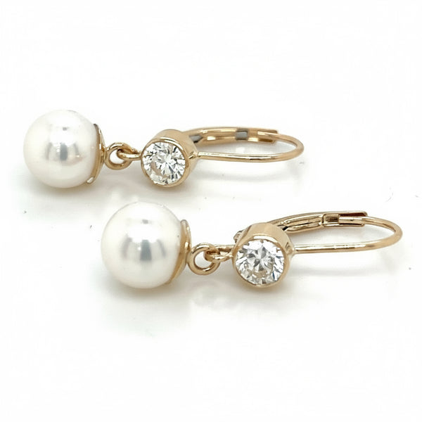 Pearl and Diamond Dangle Earrings