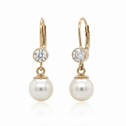 Pearl and Diamond Dangle Earrings