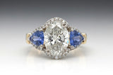 Stunning 4 ct. Oval Lab Diamond and Tanzanite 3 stone Ring