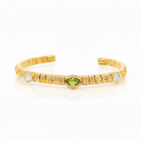 Basket Weave Three Stone Cuff Bracelet Peridot and Opal