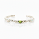 Basket Weave Three Stone Cuff Bracelet Peridot and Opal