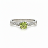 Peridot Solitaire Ring with Pavé Diamond Band