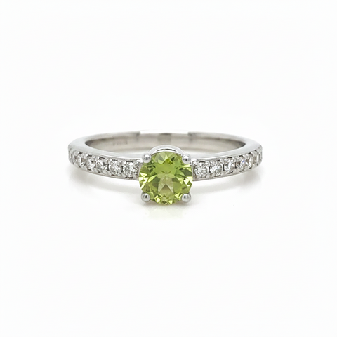 Peridot Solitaire Ring with Pavé Diamond Band