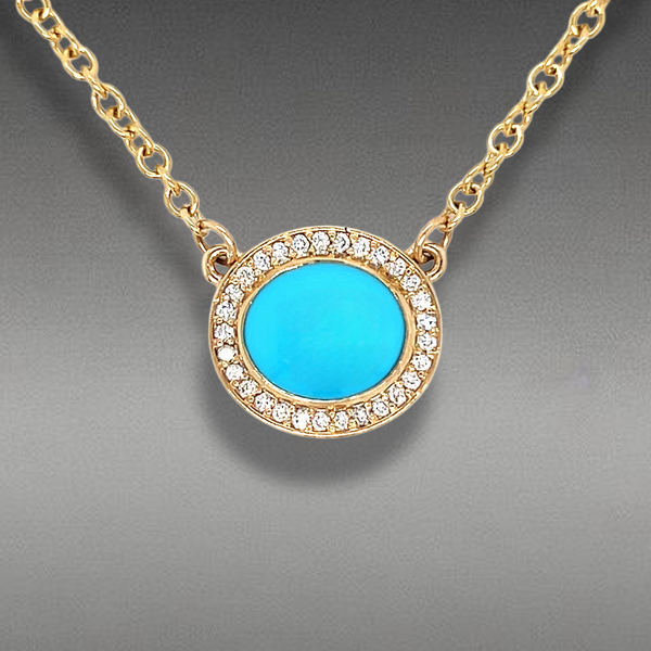 Sleeping Beauty Turquoise and Diamond Halo Necklace