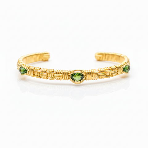 GO TRIBE!  Three Stone Cuff Bracelet Green Tourmaline