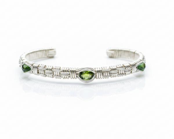 GO TRIBE!  Three Stone Cuff Bracelet Green Tourmaline