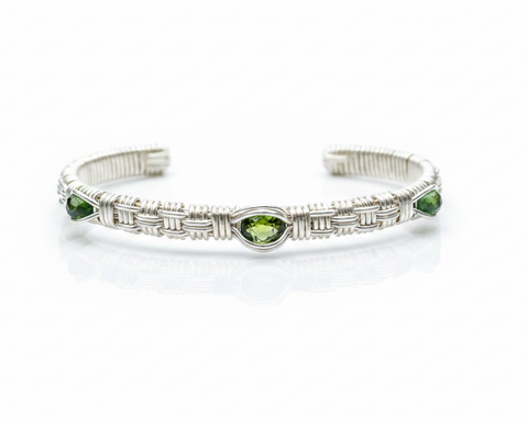 GO TRIBE!  Three Stone Cuff Bracelet Green Tourmaline