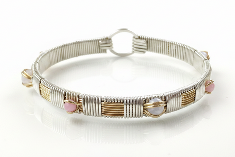 Pink Opal and Pearl Classic Elite Bangle Bracelet