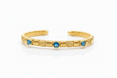 Classic Three Stone Cuff Bracelet London Blue Topaz
