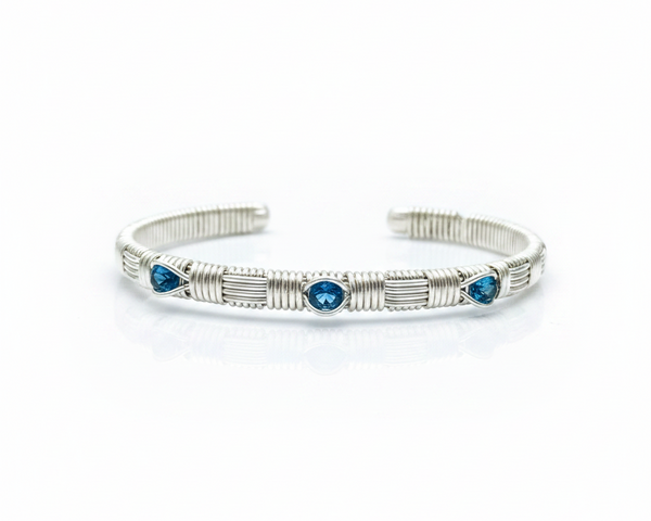 Classic Three Stone Cuff Bracelet London Blue Topaz