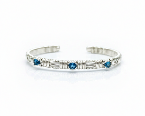 Classic Three Stone Cuff Bracelet London Blue Topaz