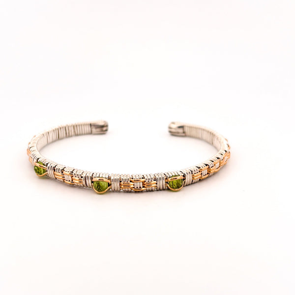 Williamsburg Woven Cuff Bracelet with 3 Peridot Gemstones