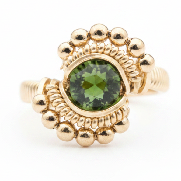 Beaded Petite Green Tourmaline Ring