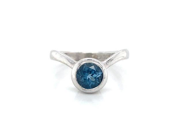London Blue Topaz Curved Solitaire Bezel Ring