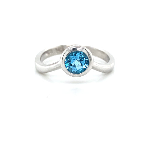 Swiss Blue Topaz Curved Solitaire Bezel Ring