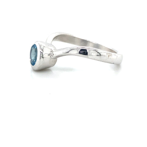 Swiss Blue Topaz Curved Solitaire Bezel Ring