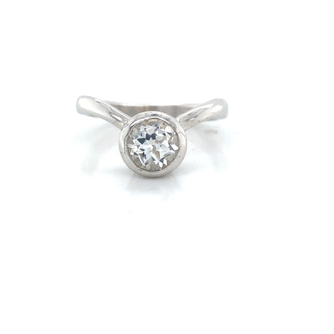 White Topaz Curved Solitaire Bezel Ring