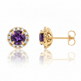 Amethyst Diamond Halo Earrings