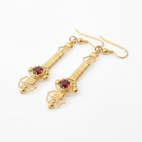 Wire Wrapped Dangle Almandine Garnet Earrings