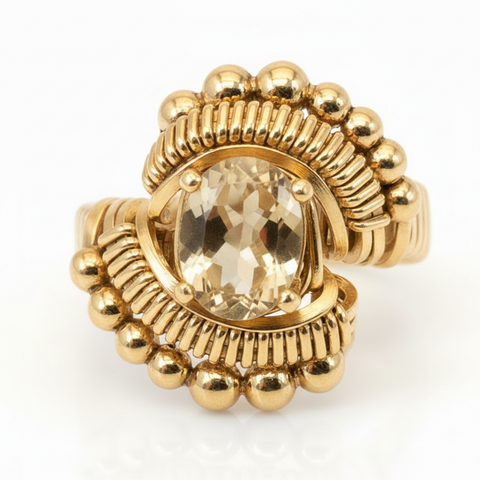 Beaded Oval Citrine Ring
