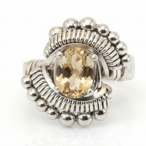 Beaded Oval Citrine Ring