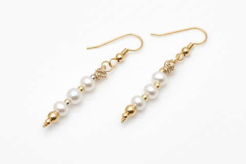 Three Pearl Dangle Earrings