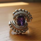 Beaded Oval Amethyst Ring
