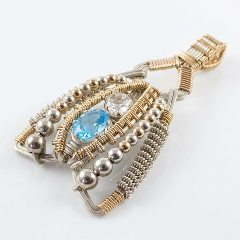 Swiss Blue Topaz and White Topaz Coiled Amulet