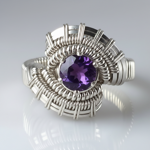 Pulse Gold Amethyst Gemstone Wire Wrapped Ring