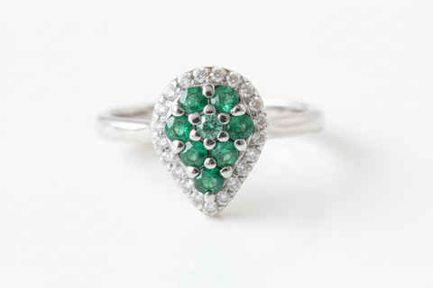 Emerald Teardrop Pave Ring