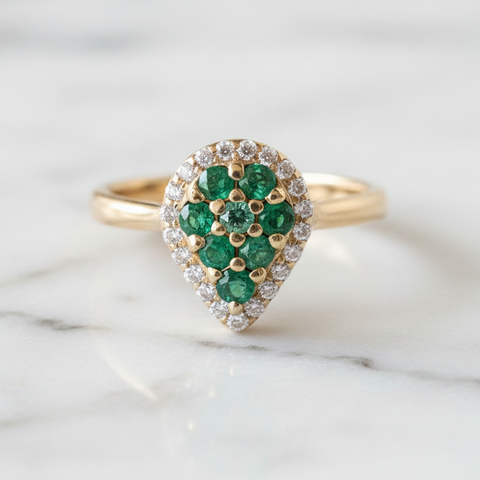 Emerald Teardrop Pave Ring