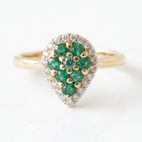 Emerald Teardrop Pave Ring
