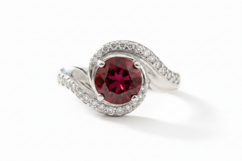 Rhodolite Garnet Diamond Swirl Ring