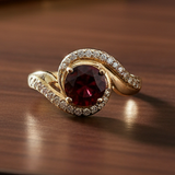 Rhodolite Garnet Diamond Swirl Ring