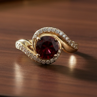 Rhodolite Garnet Diamond Swirl Ring