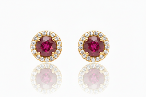 Ruby Diamond Halo Stud Earrings