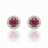 Ruby Diamond Halo Stud Earrings