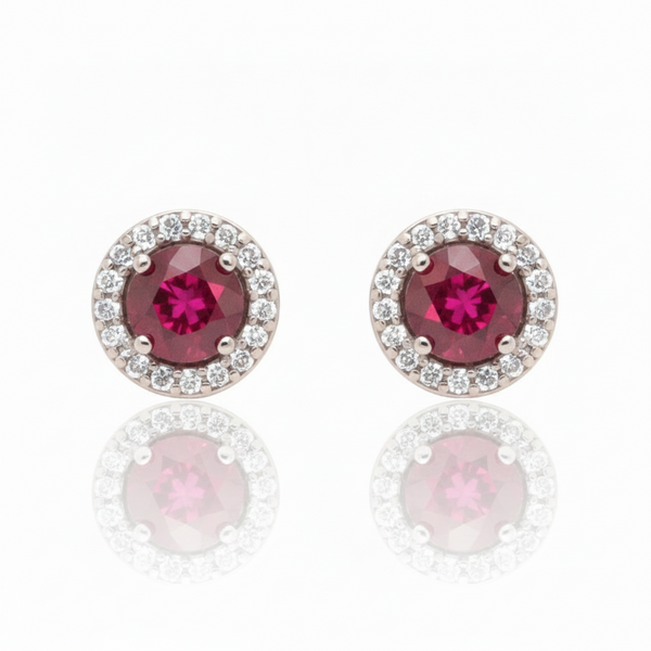 Ruby Diamond Halo Stud Earrings