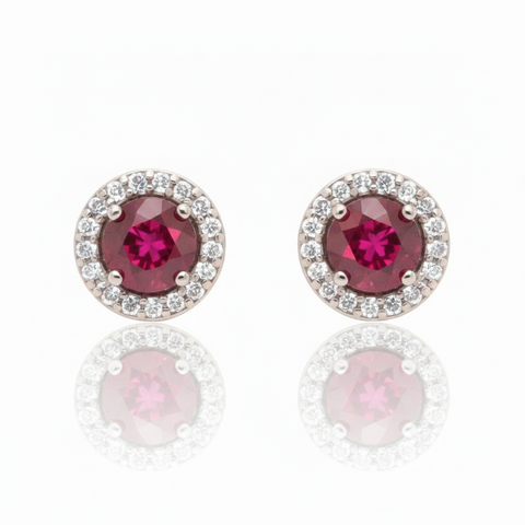 Ruby Diamond Halo Stud Earrings