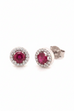 Ruby Diamond Halo Stud Earrings