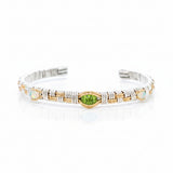 Basket Weave Three Stone Cuff Bracelet Peridot and Opal