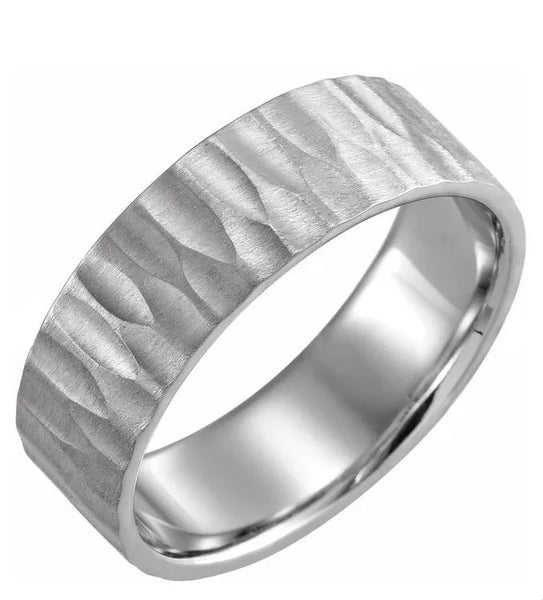 Flat Carved Texture Men's Wedding Band