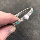 Pearl and Emerald Elite Three Stone Bangle Bracelet