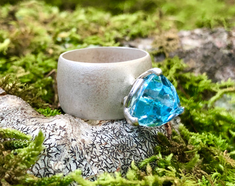 Trillion Swiss Blue Topaz Statement Ring