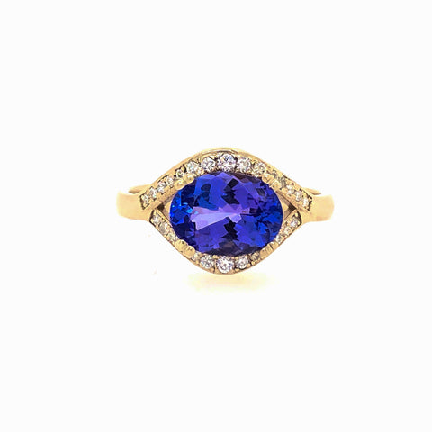 Oval Tanzanite and Diamond Halo Flow Series